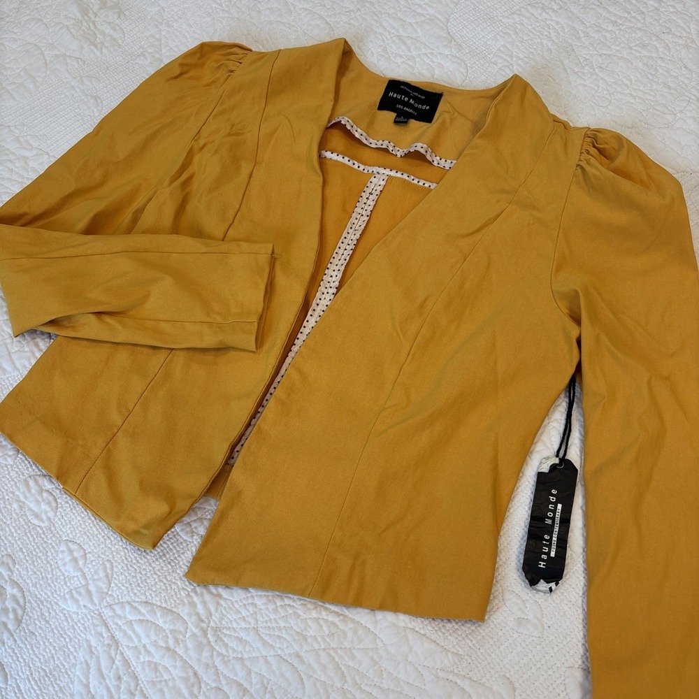 Haute Monde Yellow Open Front Cropped Jacket SZ LG‎ Lightweight 1990s Y2K NEW